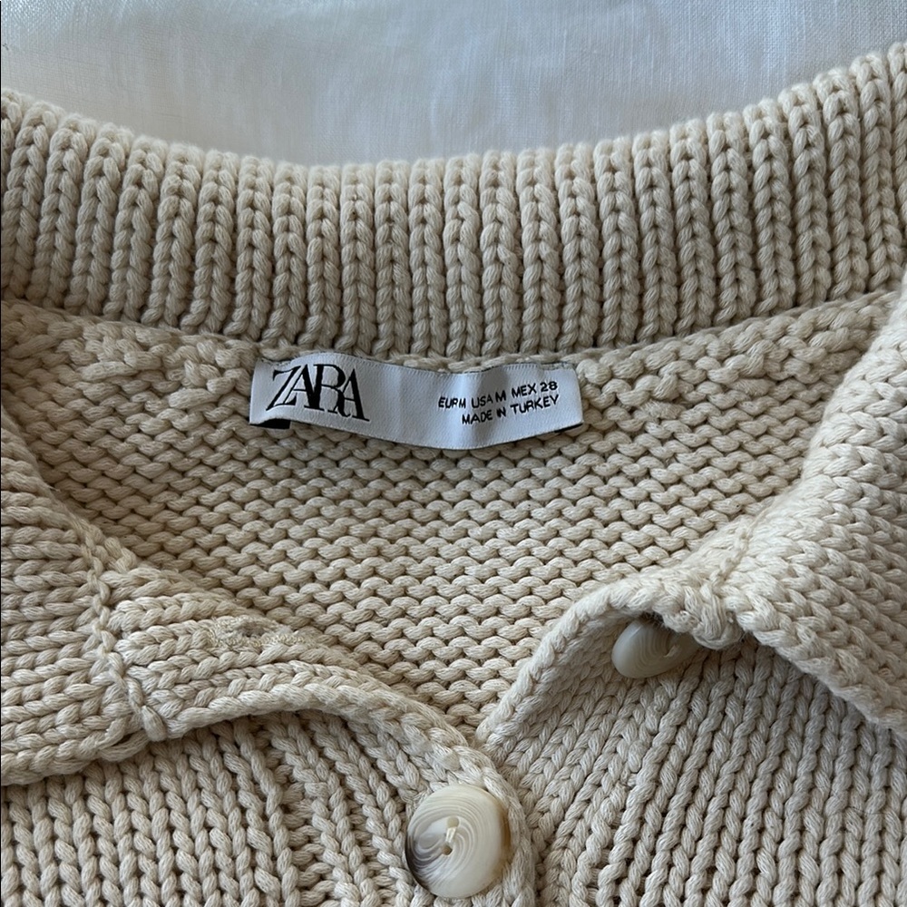 Zara Cream Knit Collared Cropped Sweater - Picture 6 of 8